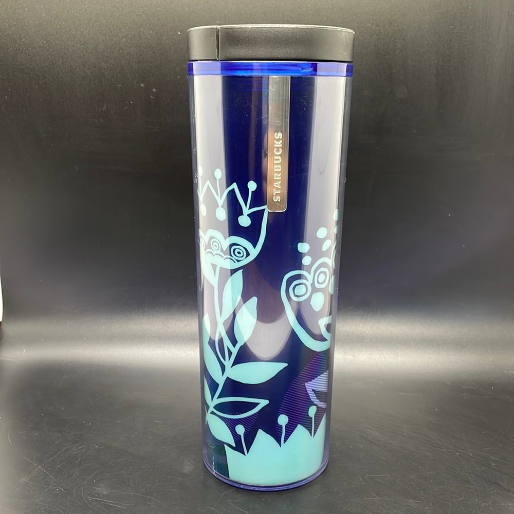 NWT Starbucks 2013 Blue Poppy Flower travel tumbler 16oz